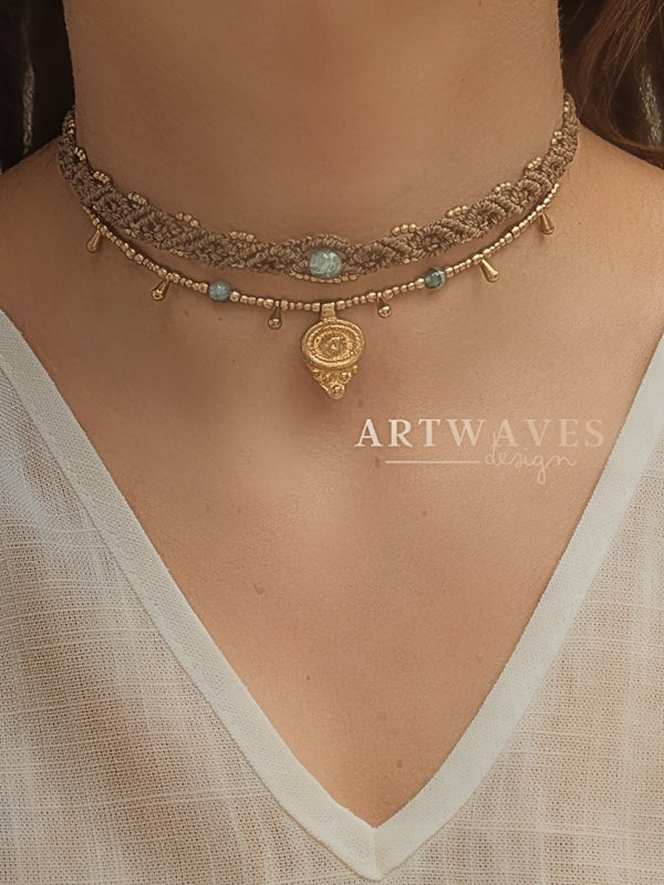 Indian gypsy Choker Halskette mit Anhänger • Samui • Layered Kette