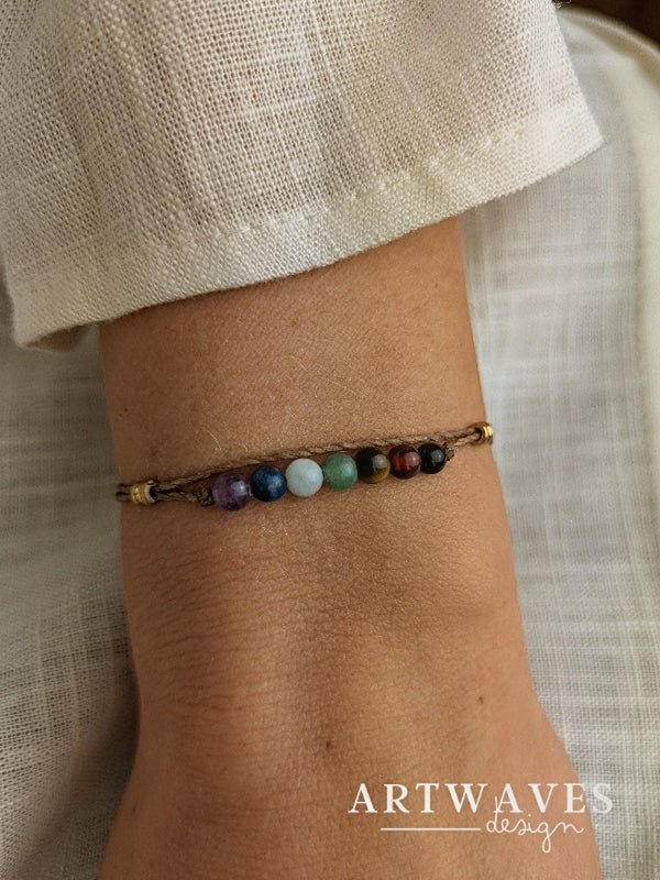 Edelstein Chakra Armband Yoga • Ubud • minimalistisches Armkettchen im boho style mit Heilsteinen