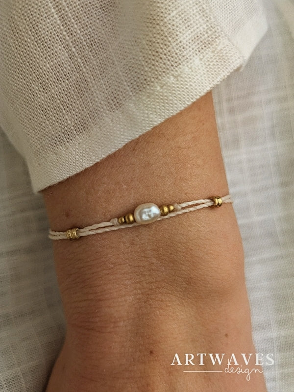 Süßwasserperlen boho Armband personalisiert • Harmonie • minimalistisches Armbändchen Freundschaftsarmband mit Perle