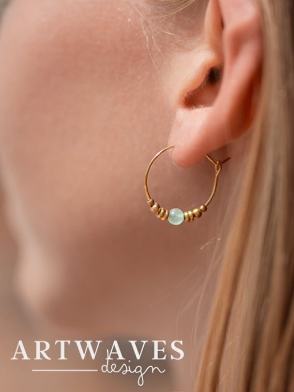 Creolen gold Messing Perlen Ohrringe • Birth • im Paar mit Edelstein oder Geburtsstein im schlichten boho style