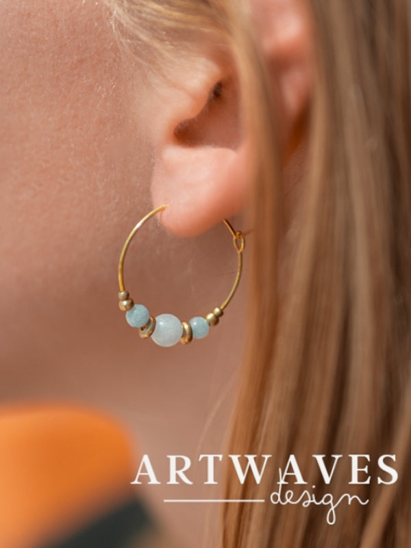 Creolen gold Messing Perlen Ohrringe • Helsinki • im Paar mit Edelstein oder Geburtsstein im schlichten boho style