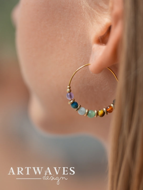 Creolen Chakra Edelstein Perlen Ohrringe • Ubud • im Paar mit Edelstein oder Geburtsstein im schlichten boho style