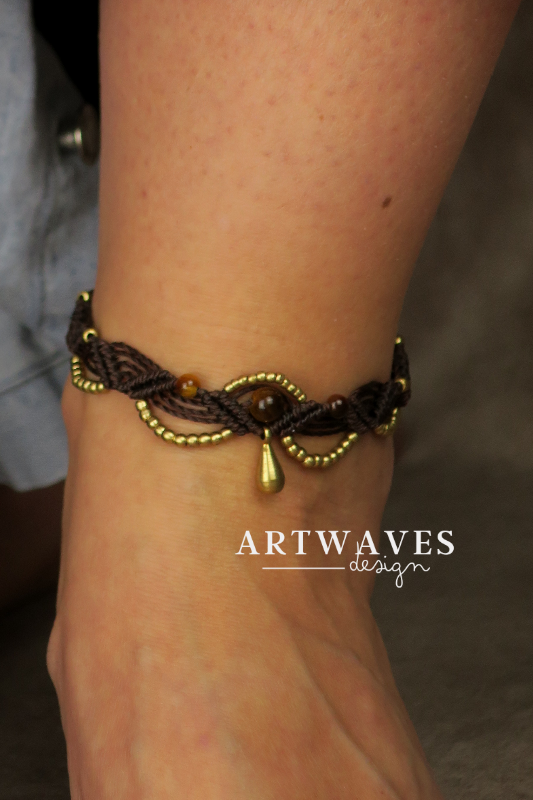 Fußband mit goldenem Tropfen und tigeraugenperlen