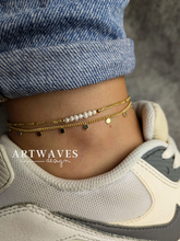 minimalistisches boho gold Fusskettchen mit Plättchen • Cera • zarter handmade Fussschmuck 18K vergoldet für Damen