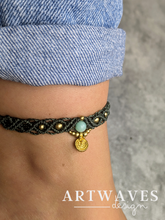 Makramee boho Fusskettchen personalisiert • Goa • Hippie festival Fusschmuck mit Anhänger und Geburtsstein