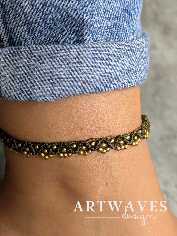 Makramee Hippie Fusskettchen personalisiert • Padang • Gypsy Festival boho Fussschmuck mit Perlen