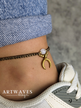 Makramee Mond Fusskettchen personalisiert • Ha Noi • Hippie Festival boho Fussschmuck mit Anhänger