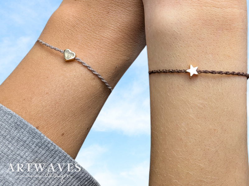 Minimalistisches boho Freundschaftsarmband mit 18 Karat vergoldetem Herz • Wish • personalisiertes Armkettchen