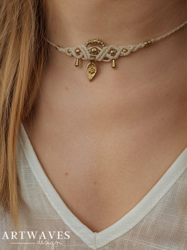 Boho Mondkette Makramee Halskette Gold Kette mit Anhänger Artwaves
