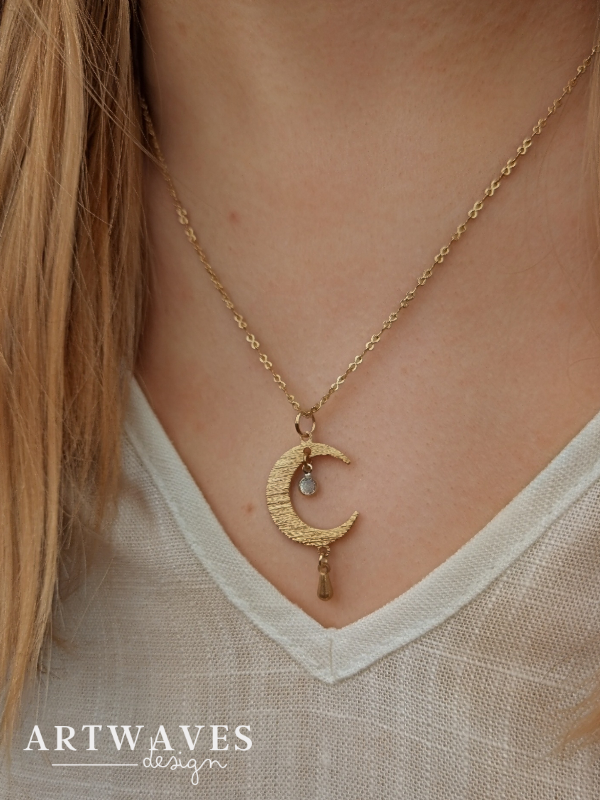Mondkette boho Halskette 18 Karat vergoldete Gliederkette • Selene •