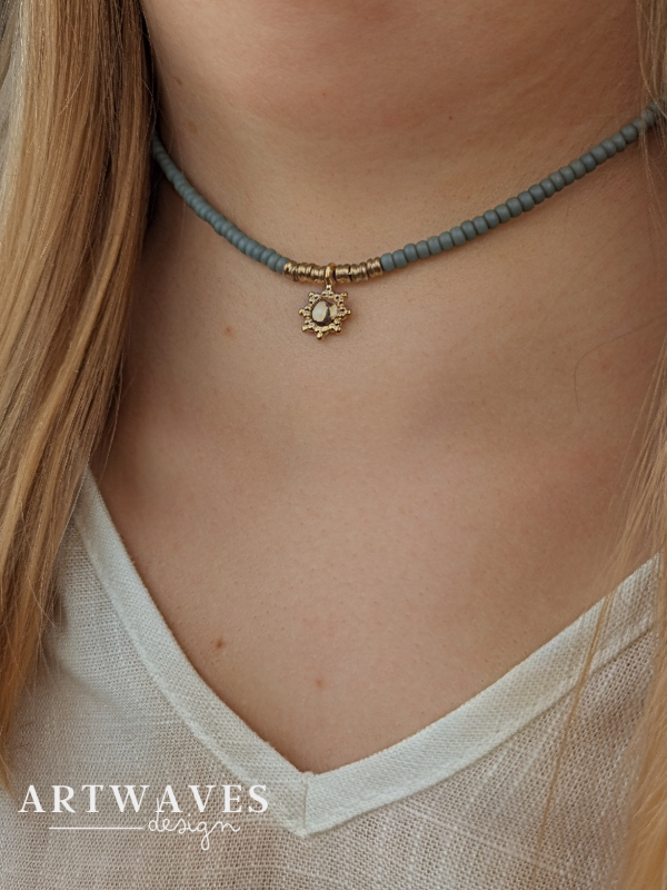 Personalisierter Glasperlen Sonnen Choker • Colorado • orientalische Kette mit 24 k Anhänger