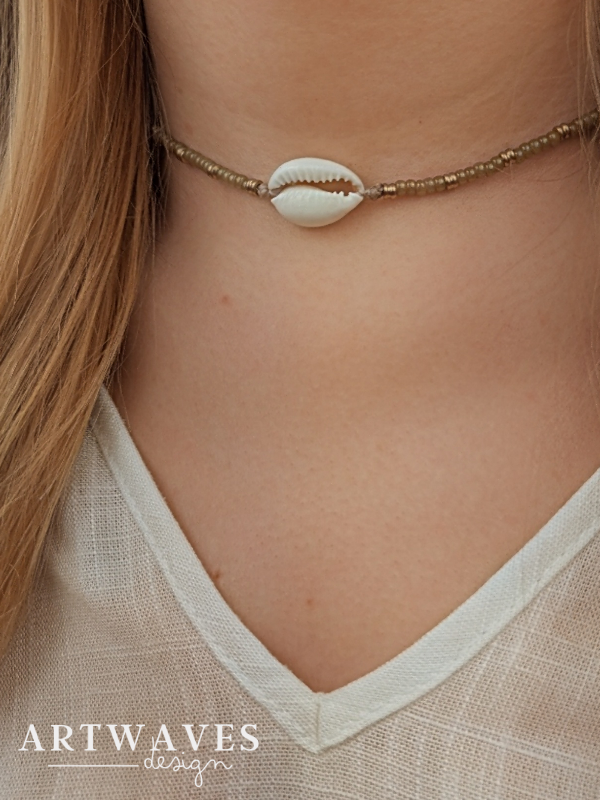 Muschel Perlenkette personalisierte Halskette • Kandy • minimalistische Halskette im boho style