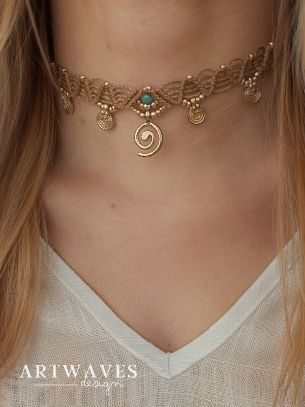Heilstein Makramee Choker mit Anhänger • Akaroa • personalisierte boho Kette mit Edelstein
