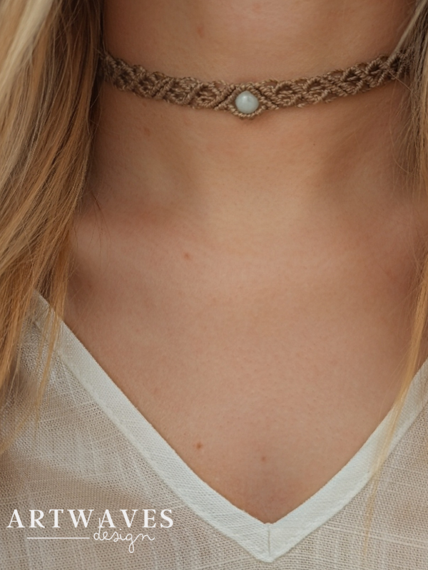 Minimalistischer Makramee Edelstein Choker • Arica • einfache personalisierte boho Heilstein Halskette