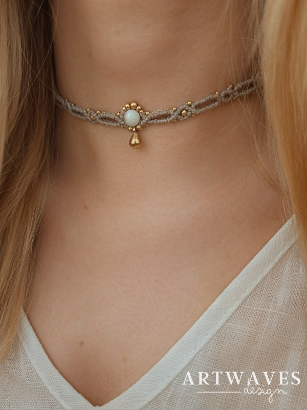 Personalisierter Makramee Choker mit Edelstein • Magic • kette mit Anhänger im boho style