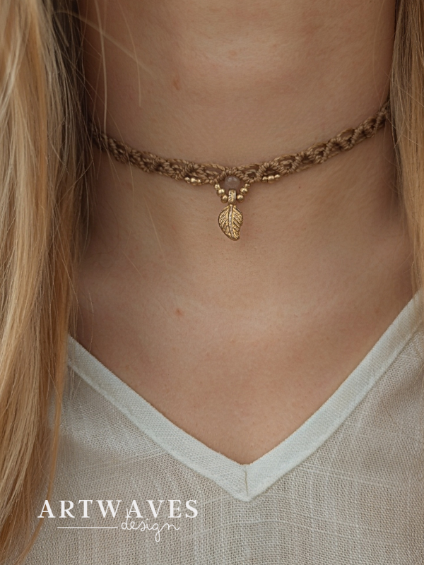 Personalisierter Makramee Choker mit Anhänger • Amsterdam • minimalistische boho Halskette