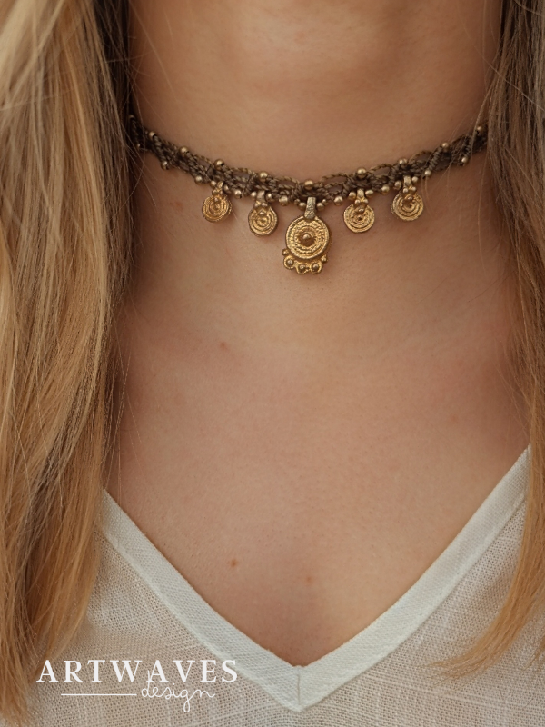 Makramee gypsy Choker mit Anhänger personalisiert • Lagos • tribal Collar