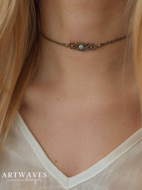 Minimalistische Edelstein boho Choker Kette • Swing • zarte Halskette mit Heilstein