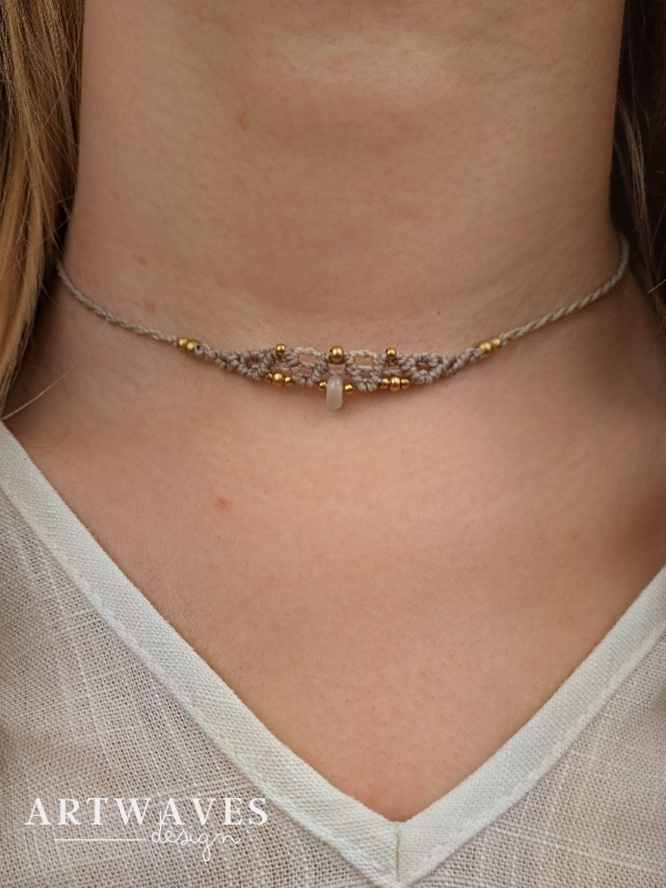 Personalisierter Heilstein boho Choker Makramee • Mendoza • tribal Kette mit Edelstein