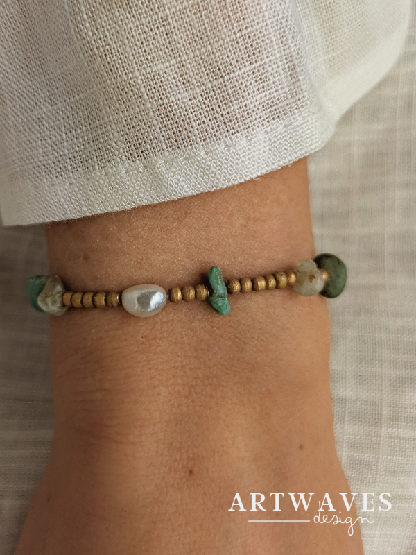Süßwasserperlen Heilstein Armband personalisiert • Crazy • gypsy Armkettchen mit Edelsteinen im boho style