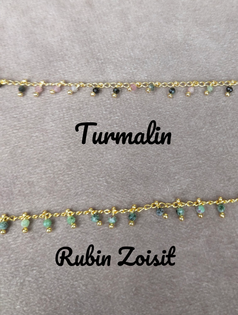 minimalistisches boho gold Fusskettchen mit Geburtsstein • Feronia • zarter handmade Fussschmuck 18K vergoldet für Damen