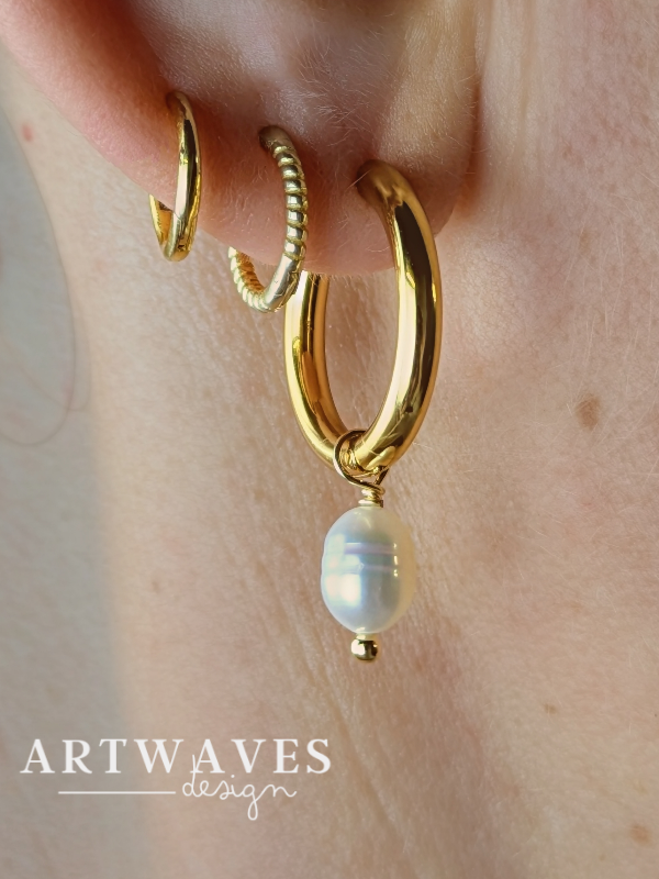 Edelstahl Creolen Süßwasser Perlen Ohrringe • Sweety • im Paar im schlichten boho style