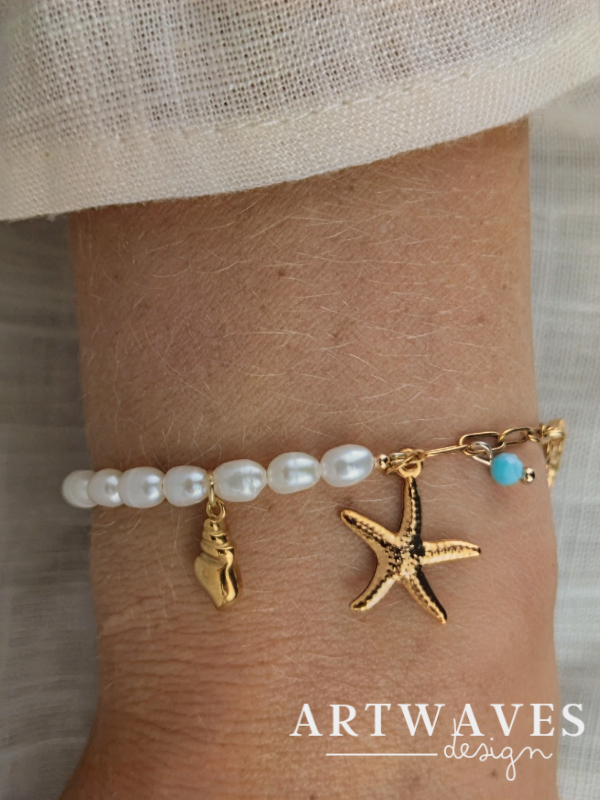 Kopie Edelstahl Bettelarmband mit Süßwasserperlen Klasse 5A • Shelly • dezente personalisierte boho Armkette