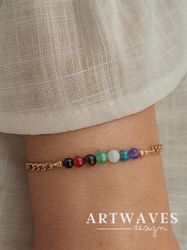 Edelstahl boho Armband mit Edelsteinperlen • Free • minimalistisches Freundschaftsarmband