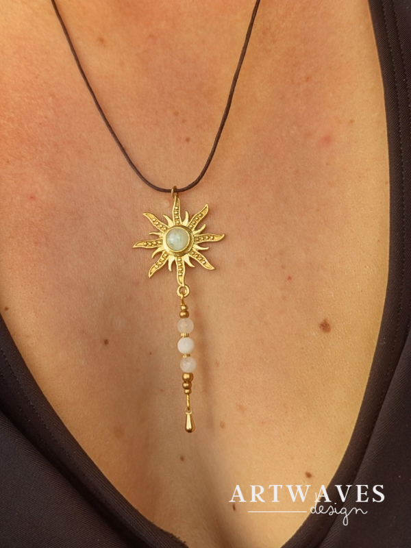Goldene Edelstein kette handgemacht • Eyes • Mandala Sonnen Halskette