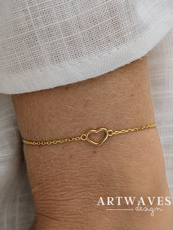 Minimalistisches 925er Silber Armband mit Herz 18 Karat vergoldet verstellbar filigranes Armband