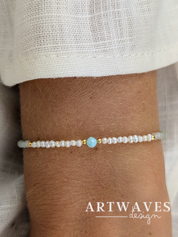 Vergoldetes Edelstein mit Süßwasserperlen Klasse 5A • cute • dezente personalisierte boho Armkette