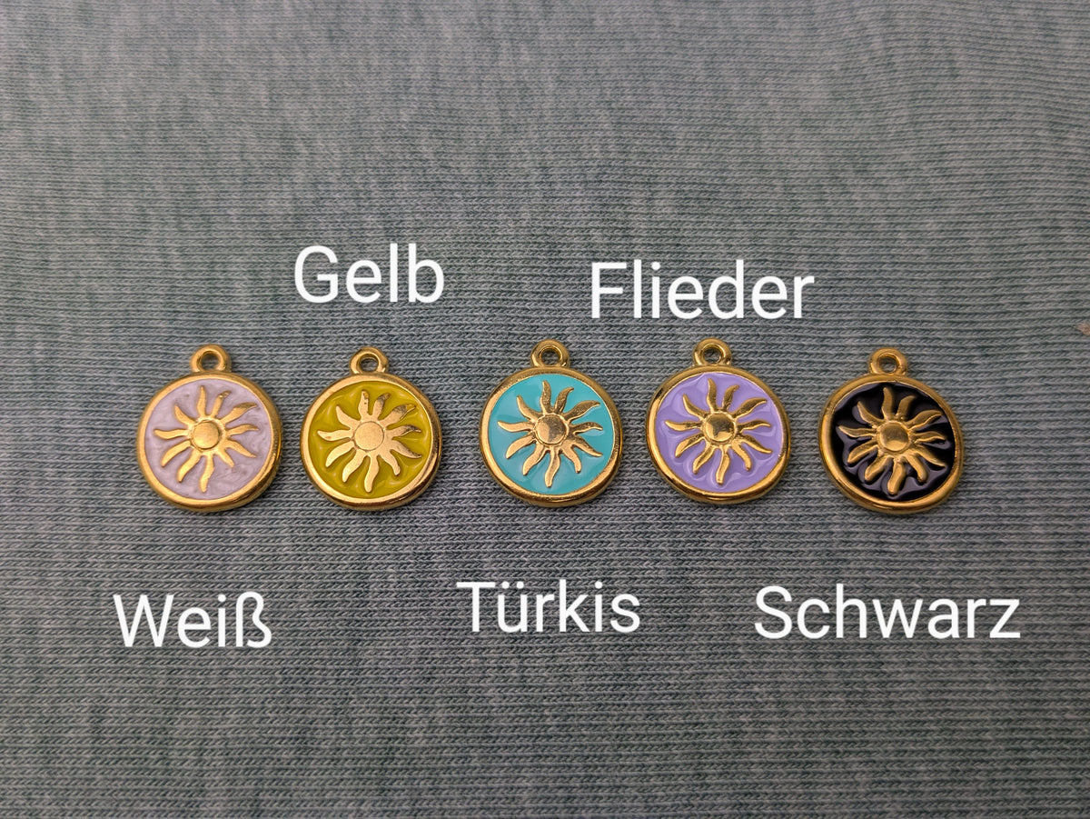 Feine Edelstahl Halskette mit 24 Karat vergoldeter Sonne • Sunny • zarte minimalistische Kette im boho Style
