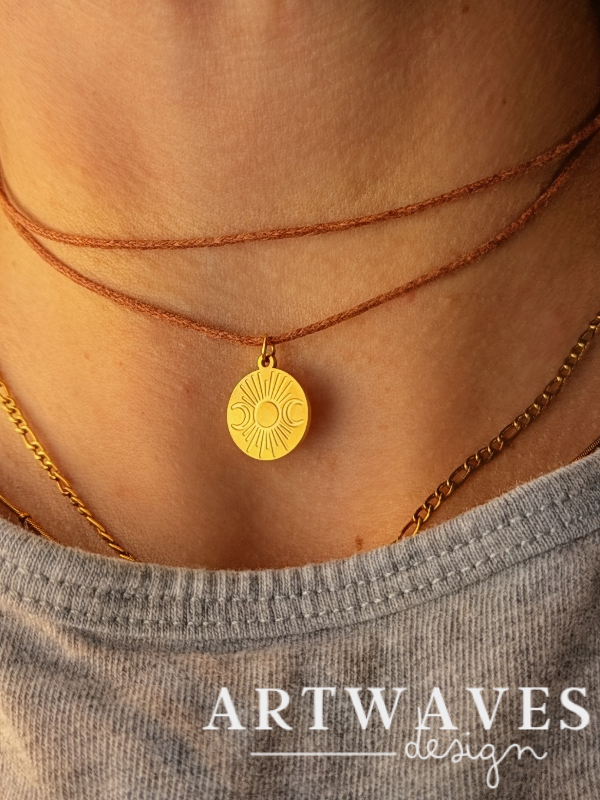 Minimalistische Baumwoll Choker Kette für Damen mit 18 Karat vergoldeter Sonne • Sunrise • vegane Halskette Halsband in verschiedenen Farben