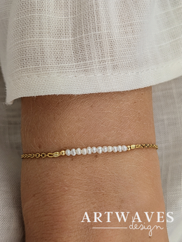 Edelstahl Armband mit Süßwasserperlen Klasse 5A • Dani • dezentes personalisierte boho Armkette