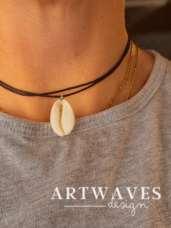 Minimalistische Baumwoll Choker Kette für Damen und Herren mit Kaurimuschel • Kauri • vegane Halskette Halsband in verschiedenen Farben