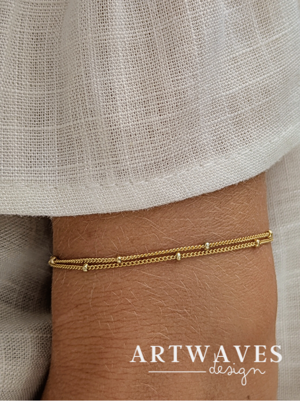 Minimalistisches 925er Silber Armband mit Kugeln 18 Karat vergoldet verstellbar filigranes Armband