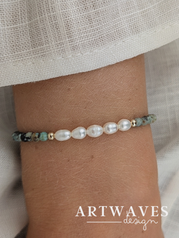 Vergoldetes Edelsteinarmband mit Süßwasserperlen Klasse 5A • Gemstone • dezente personalisierte boho Armkette
