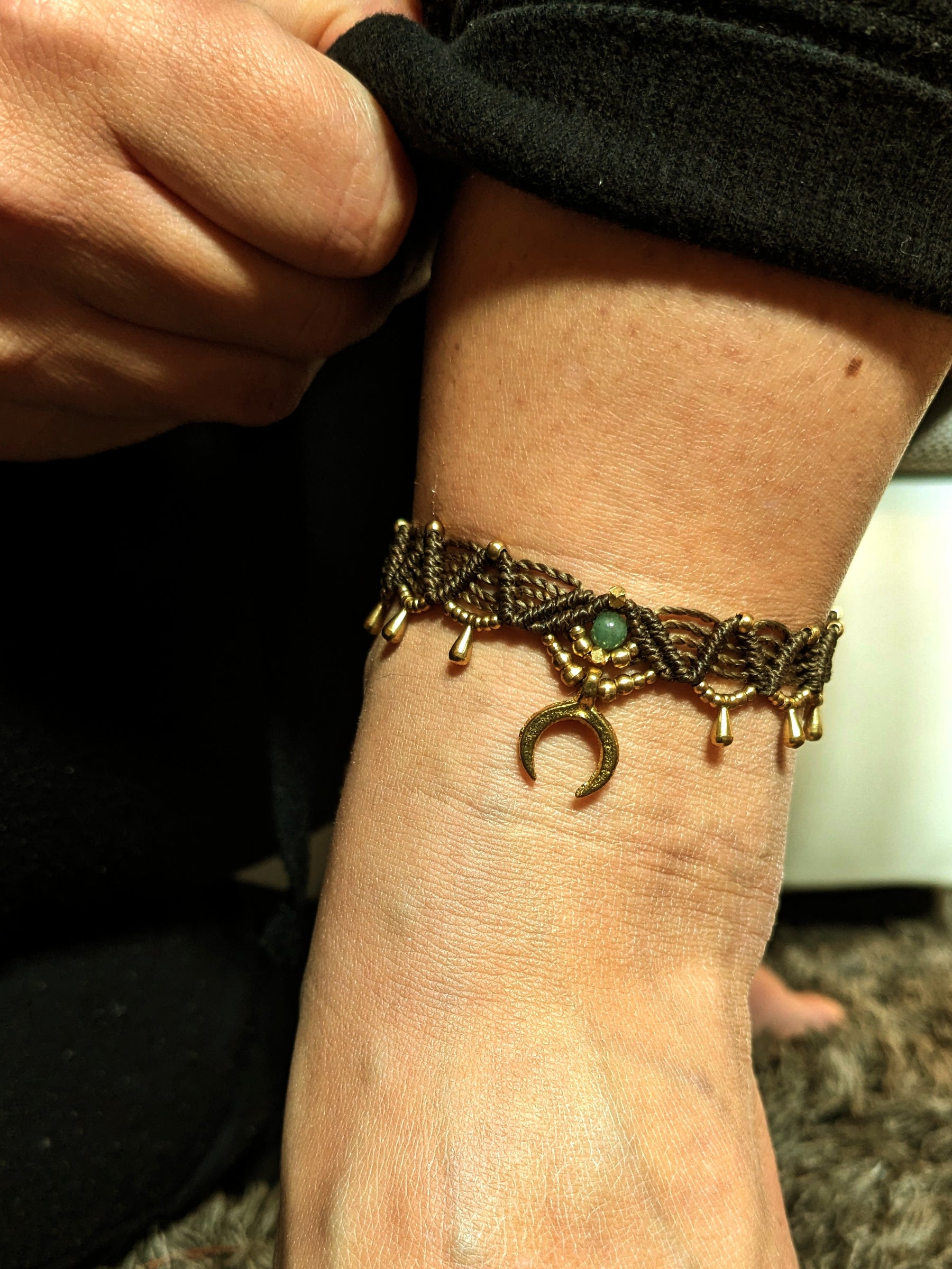 Makramee Hippie Fusskettchen personalisiert • Akaroa • Gypsy Festival boho Fussschmuck mit Spiral Anhänger