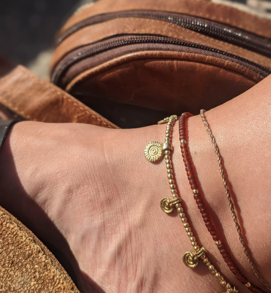 Personalisiertes Gypsy Bettel Fusskettchen boho Style • Ohio • orientalischer Fusschmuck mit Glasperlen