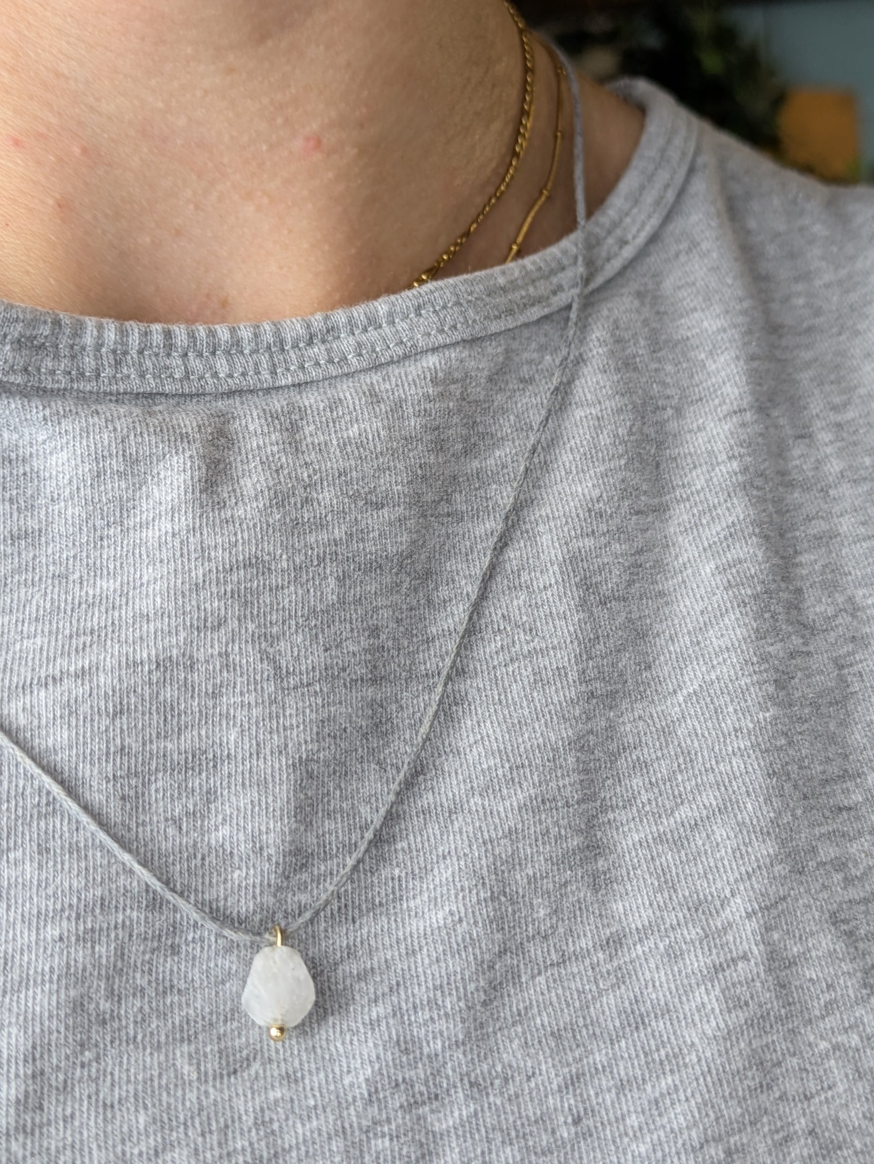 Minimalistische Baumwoll Choker Kette für Damen mit Mondstein • Moonstone• vegane Halskette Halsband in verschiedenen Farben