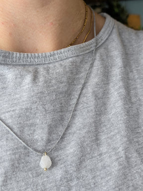 Minimalistische Baumwoll Choker Kette für Damen mit Mondstein • Moonstone• vegane Halskette Halsband in verschiedenen Farben
