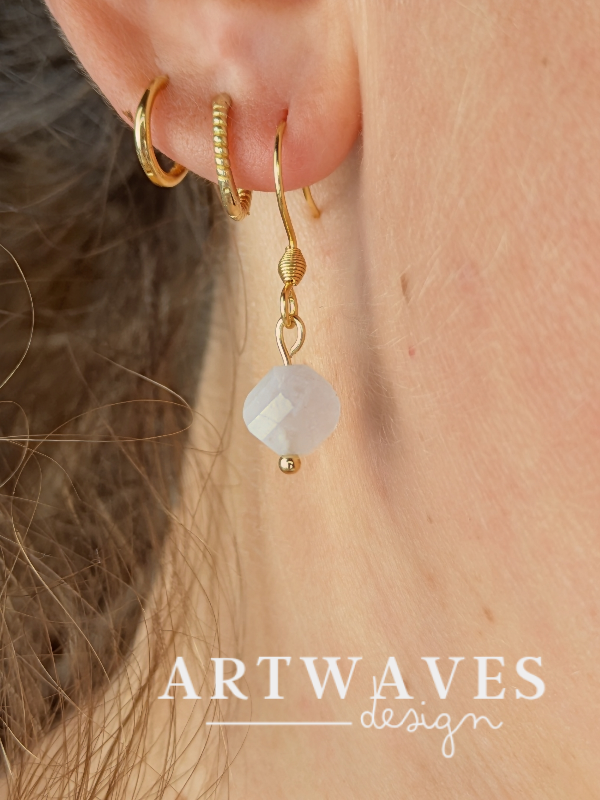 Mondstein Hänge Ohrringe Ohrstecker • Moonstone • minimalistisch und personalisiert im Paar im boho style