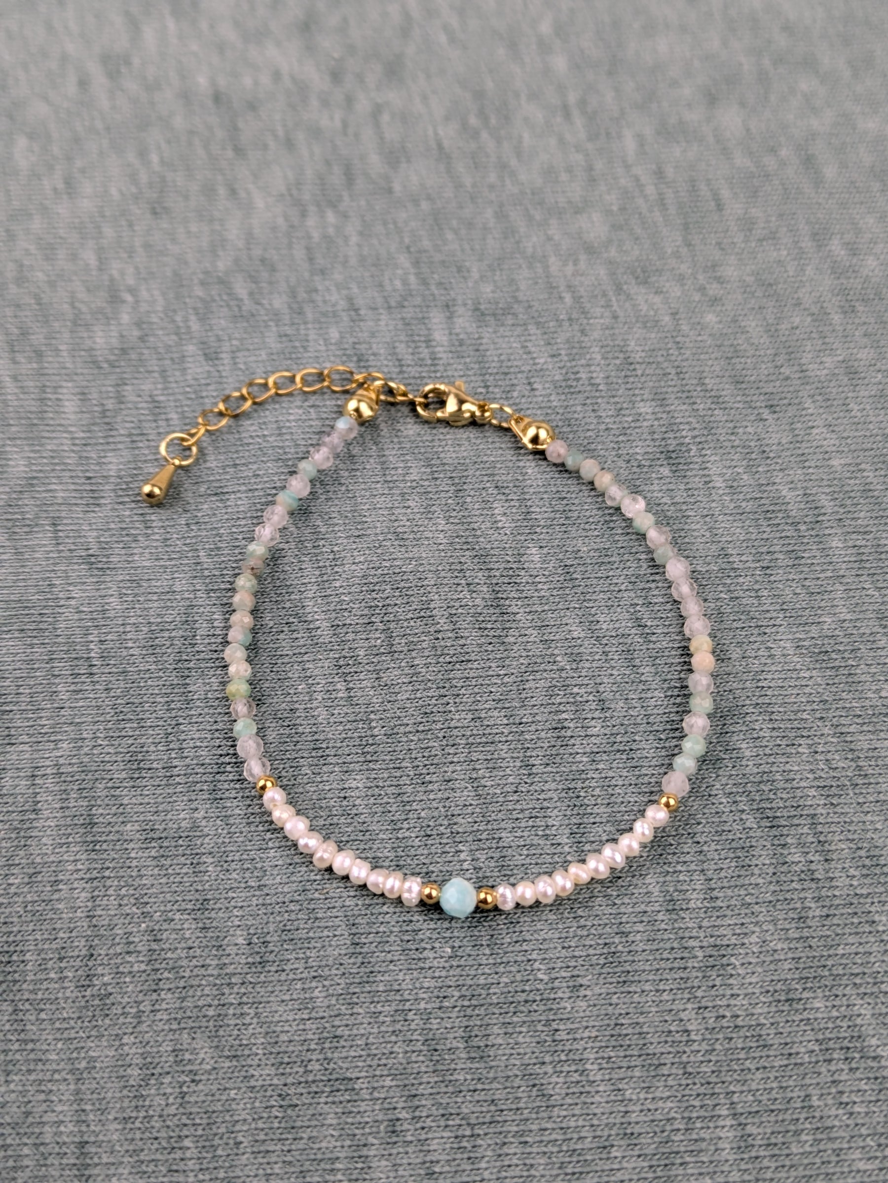 Vergoldetes Edelstein mit Süßwasserperlen Klasse 5A  • cute • dezente personalisierte boho Armkette