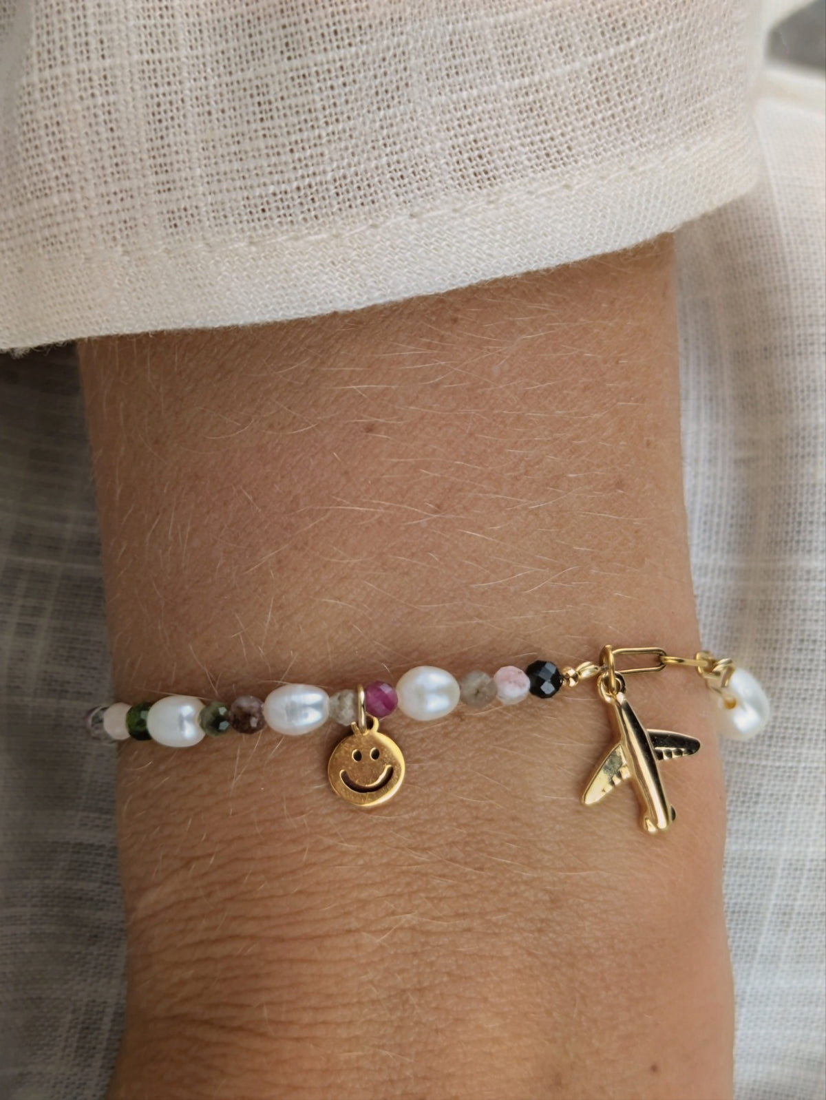 Edelstahl Bettelarmband mit Süßwasserperlen Klasse 5A  • Shelly • dezente personalisierte boho Armkette