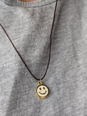 Minimalistische Baumwoll Choker Kette für Damen mit 24 Karat Smiley • Smile • vegane Halskette Halsband in verschiedenen Farben