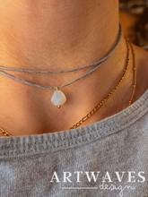 Minimalistische Baumwoll Choker Kette für Damen mit Mondstein • Moonstone• vegane Halskette Halsband in verschiedenen Farben