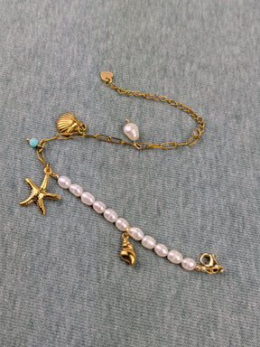 Edelstahl Bettelarmband mit Süßwasserperlen Klasse 5A  • Shelly • dezente personalisierte boho Armkette