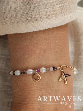 Kopie Edelstahl Bettelarmband mit Süßwasserperlen Klasse 5A  • Shelly • dezente personalisierte boho Armkette