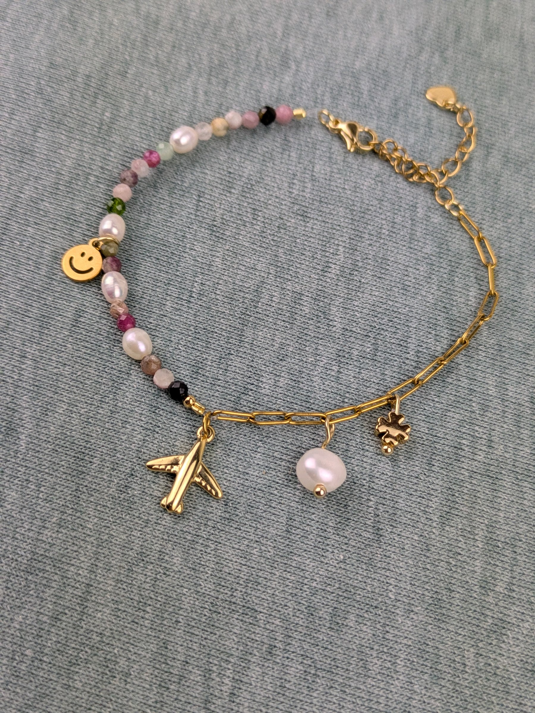 Edelstahl Bettelarmband mit Süßwasserperlen Klasse 5A  • Shelly • dezente personalisierte boho Armkette