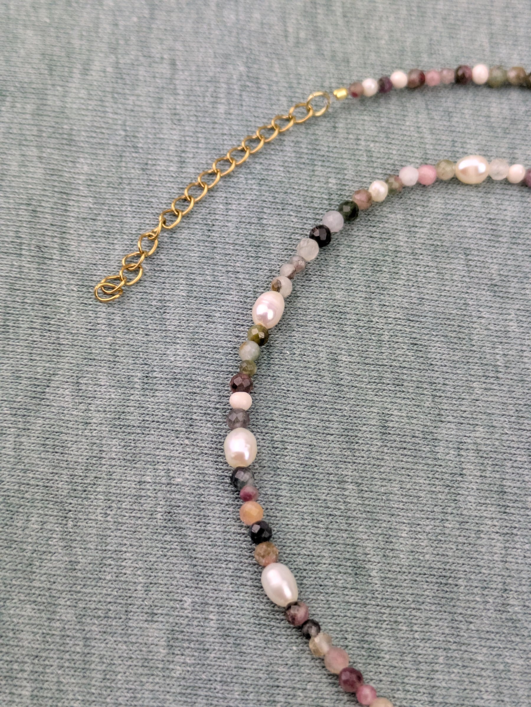 Boho Süßwasserperlen Klasse 5A Kette Edelstahl vergoldet • Maya • facetierte Edelsteine
